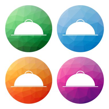 4 izole modern düşük poligon düğme kümesi - simgeler - yemek, Restoran