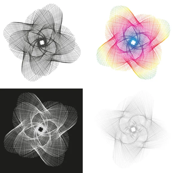 Raccolta di 4 isolate linea spirografo astratto ornamento geometria — Vettoriale Stock