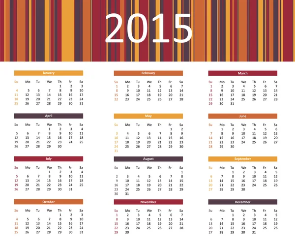 2015 барвистий календар року в яскравих кольорах — стоковий вектор