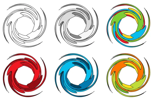 Colecție de 6 elemente izolate de cerc abstract colorat — Vector de stoc