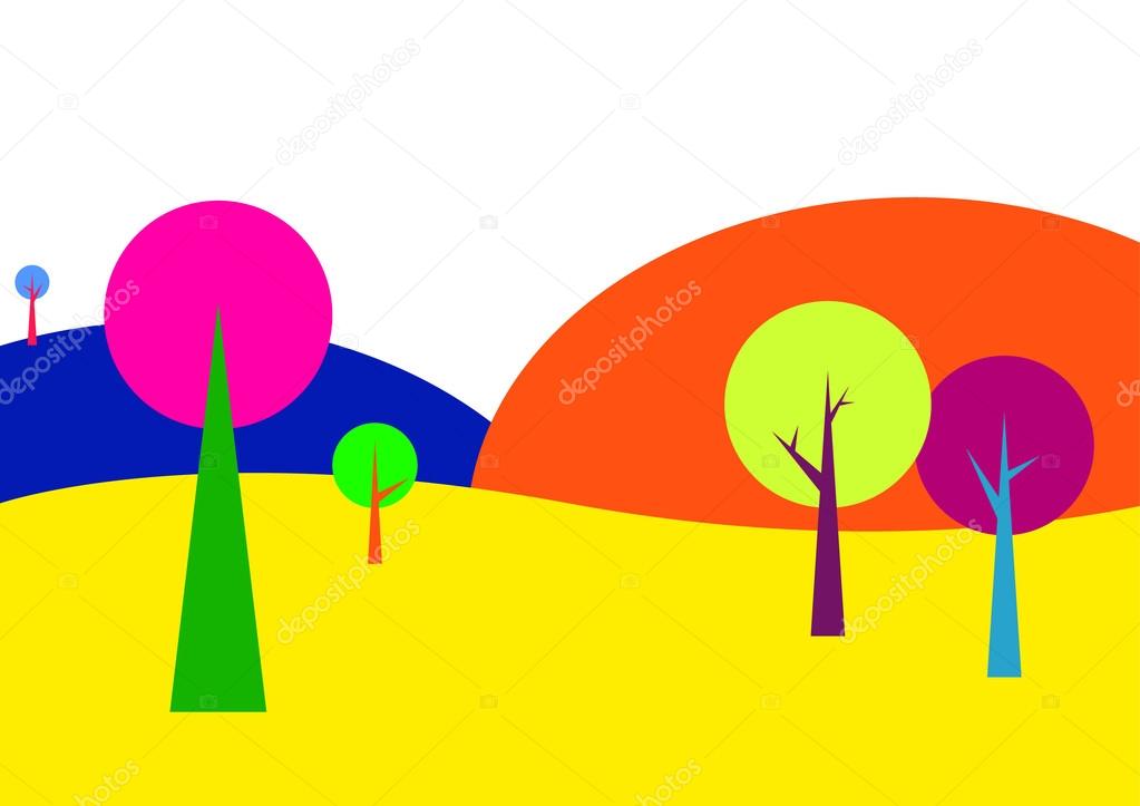Landscape with trees in bright colors