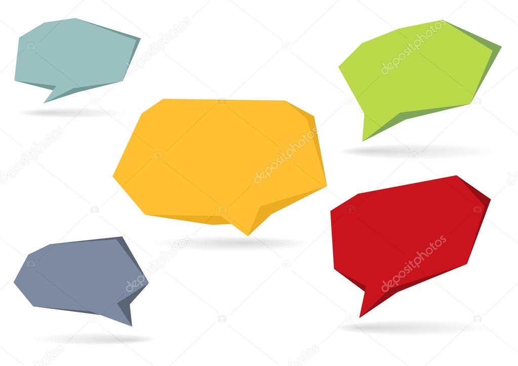 Collection of 5 isolated colorful 3D speech bubbles