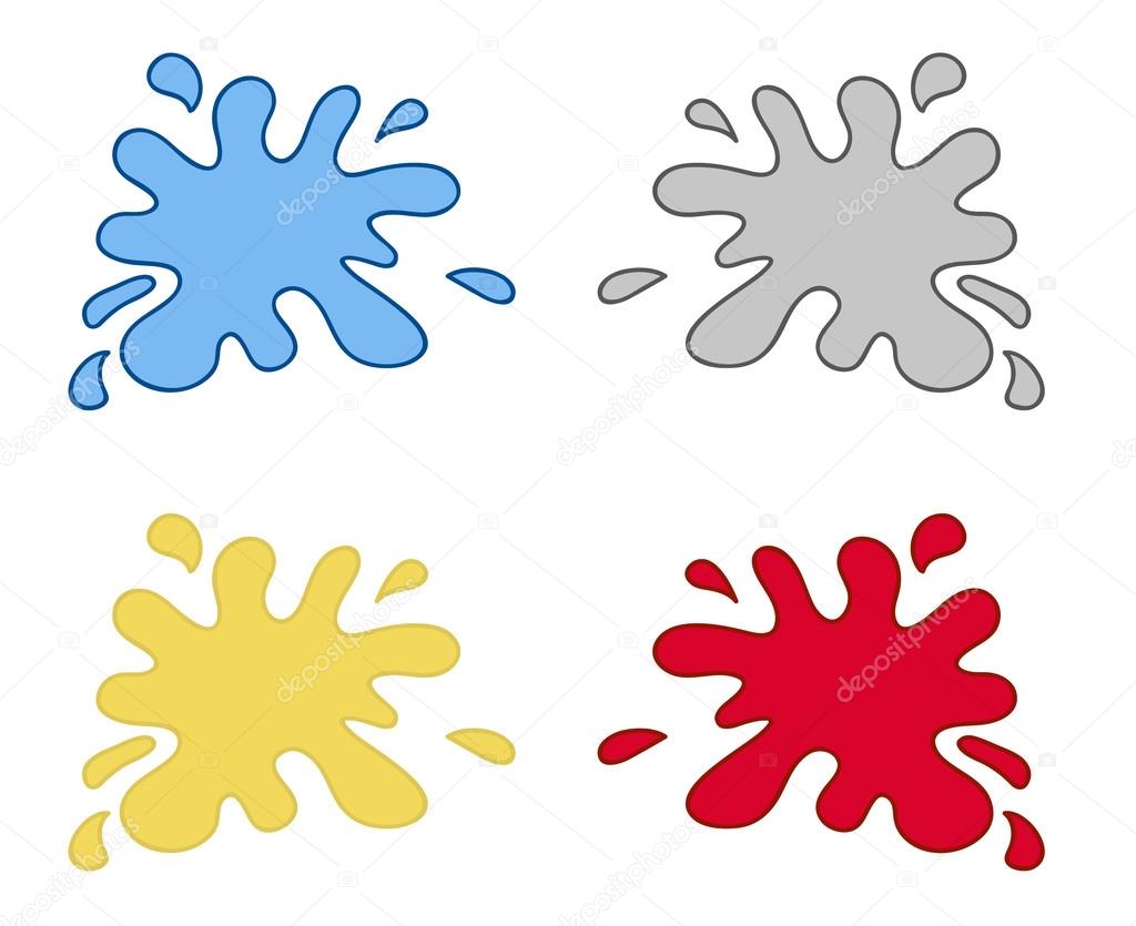Set of 4 simple cartoon stains (water, oil, dust, blood)