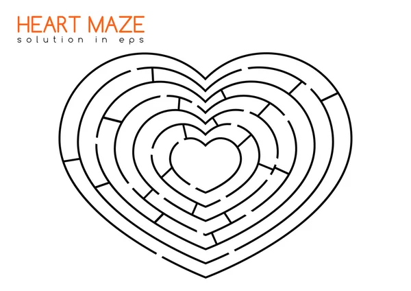 Heart maze with solution — Stock Vector