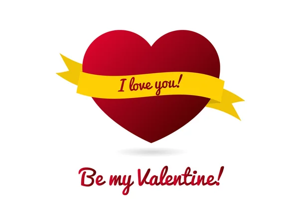 Cartão Valentim com banner sobre coração — Vetor de Stock