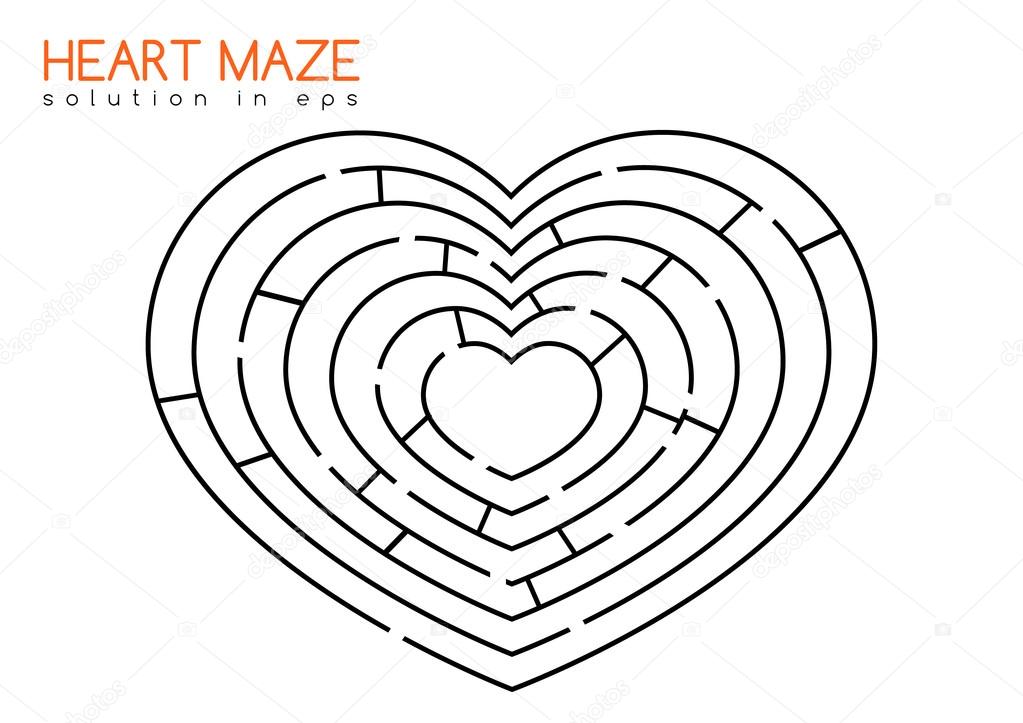 Heart maze with solution