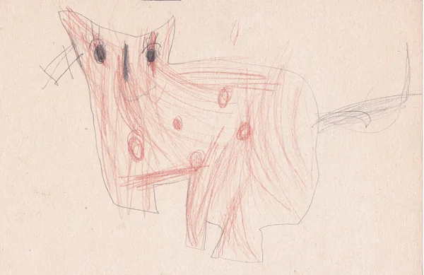 茶色の猫 - 元子供鉛筆絵画の画像 — ストック写真