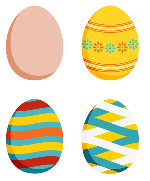 Set of 4 Easter eggs - plain and 3 decorated — Stock Vector