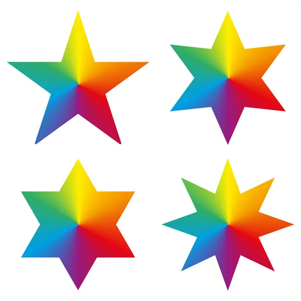 Collectie van 4 geïsoleerde sterren met kleurovergang regenboog — Stockvector