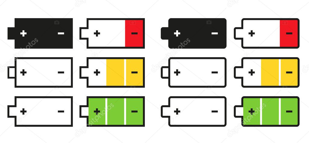 Set of 12 isolated battery icons