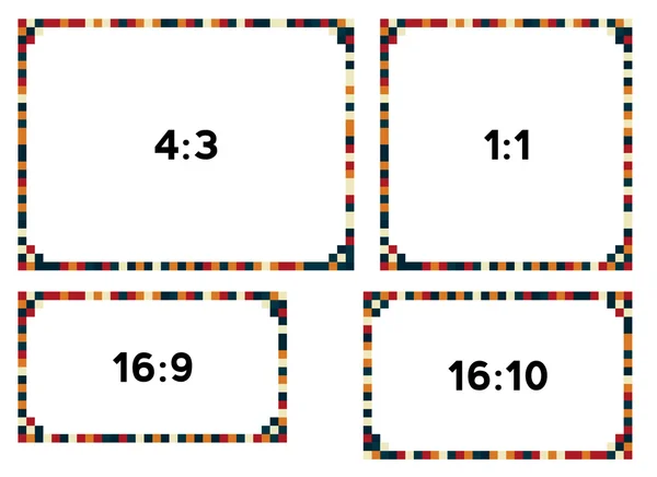 4 kleurrijke pixel bordrs in donkerder Toon voor verschillende resoluties — Stockvector
