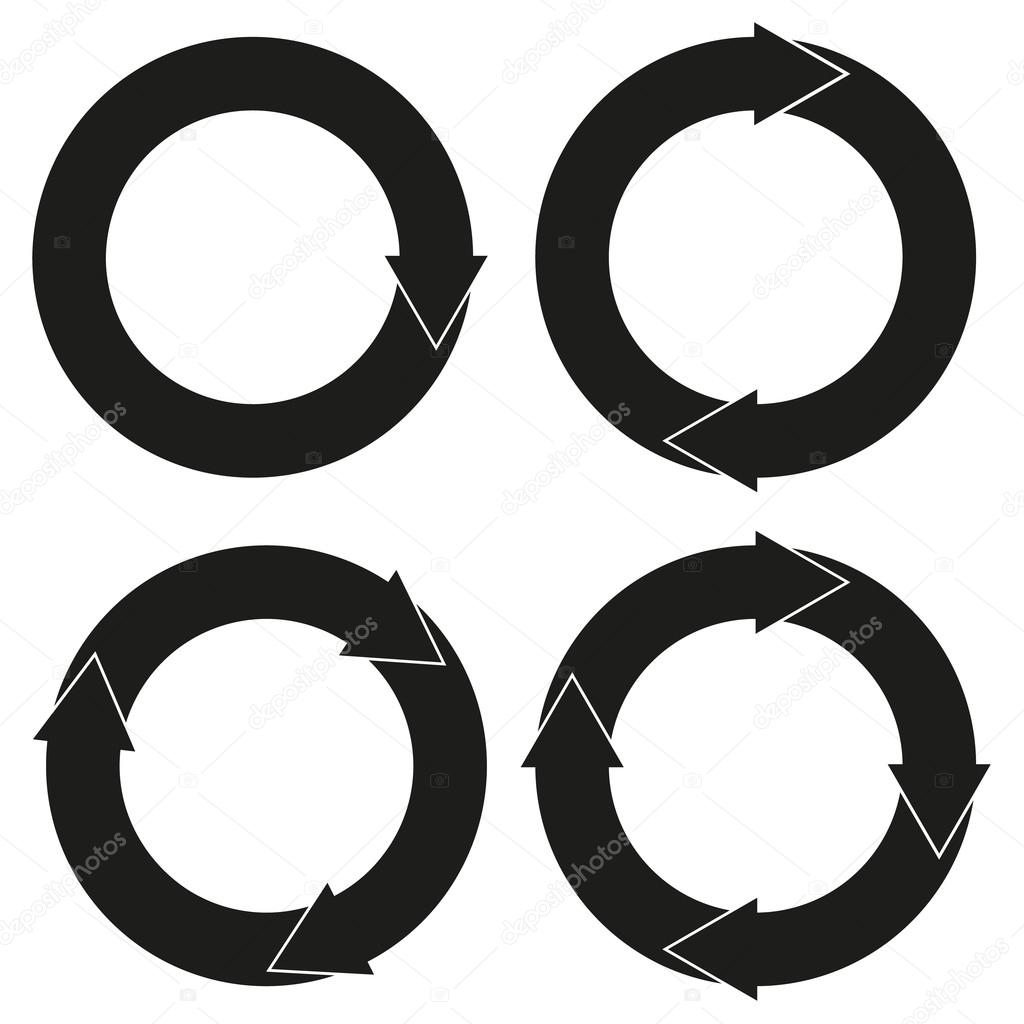 Collection of 4 isolated black round arrows