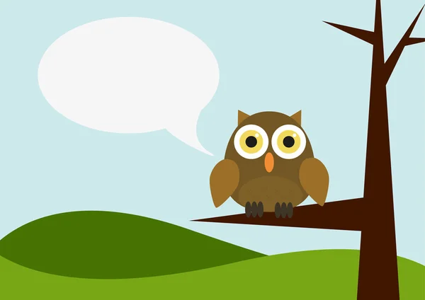 Owl siting on a tree with speech bubble — Stock Vector