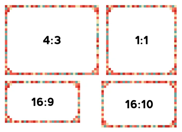 4 bordi pixel colorati in bei colori per diverse risoluzioni — Vettoriale Stock