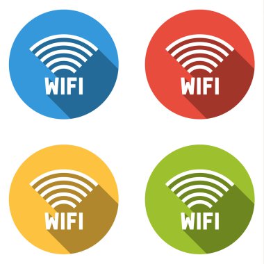 Kablosuz (Wi-Fi için 4 izole düz renkli düğmeleri topluluğu)