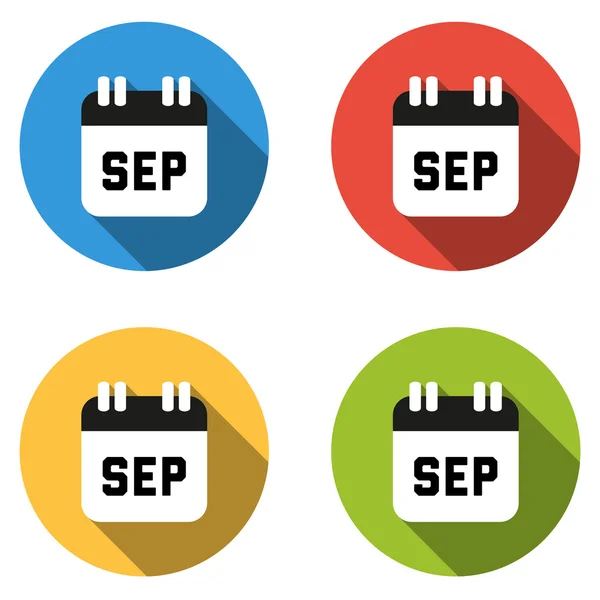 Collection de 4 boutons plats isolés colorés pour septembre (ca — Image vectorielle