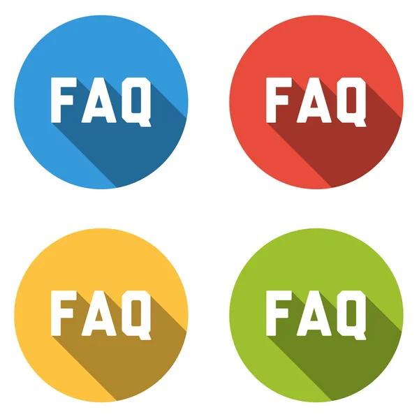 Collection of 4 isolated flat colorful buttons (icons) with FAQ — Stock Vector