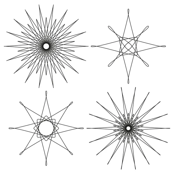 4 éléments abstraits noirs isolés (étoile, soleil ) — Image vectorielle