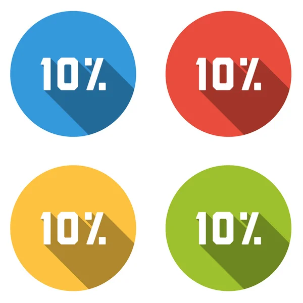 Verzameling 4 geïsoleerde platte knoppen (pictogrammen) voor 10 procent (korting) — Stockvector