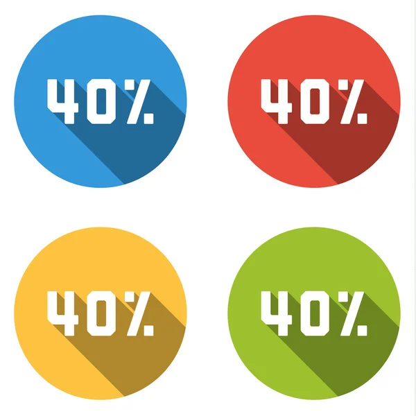 Collection de 4 boutons plats isolés (icônes) pour 40 pour cent (réduction ) — Image vectorielle