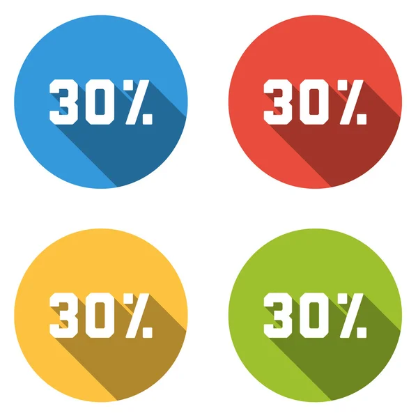 Συλλογή από 4 απομονωμένες επίπεδη κουμπιά (εικονίδια) για 30 τοις εκατό (έκπτωση) — Διανυσματικό Αρχείο
