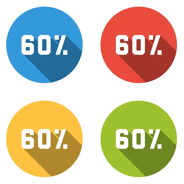 Coleção de 4 botões planos isolados (ícones) para 60 por cento (desconto ) — Vetor de Stock