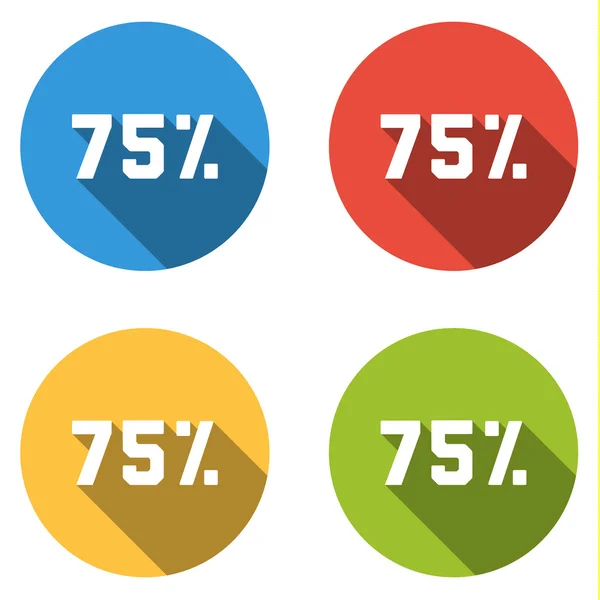 Collection de 4 boutons plats isolés (icônes) pour 75 pour cent (réduction ) — Image vectorielle