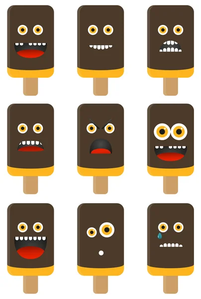 Raccolta di 9 emoticon gelato isolate — Vettoriale Stock