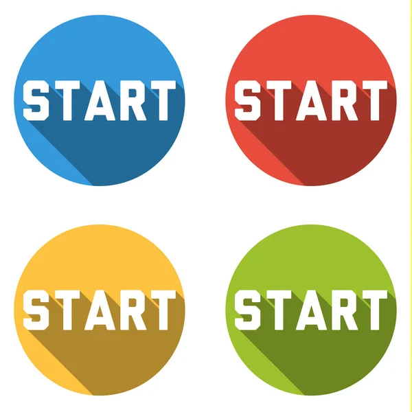 Collection of 4 isolated flat colorful buttons for START — Stock Vector