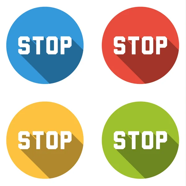 Colección de 4 botones planos aislados de colores para STOP — Archivo Imágenes Vectoriales