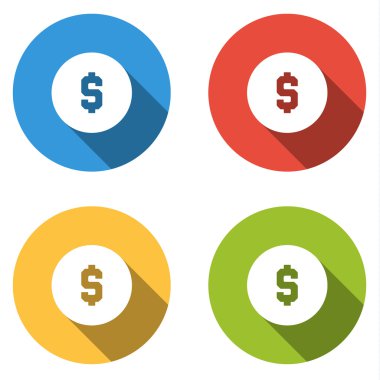 Doları para için 4 izole düz renkli düğmeleri topluluğu