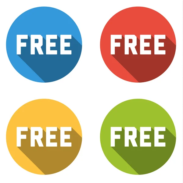 Collection of 4 isolated flat colorful buttons (icons) with FREE — Stock Vector