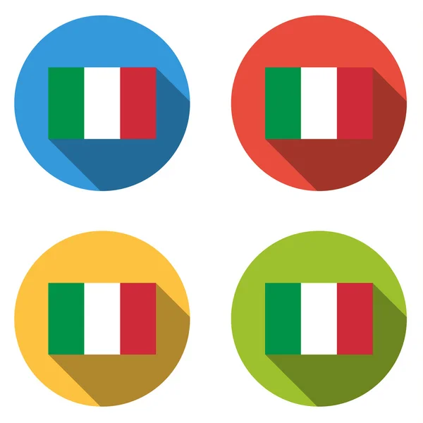 Collection of 4 isolated flat buttons (icons) with Italian flag — Stock Vector