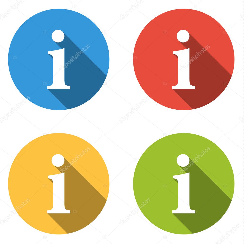 Collection of 4 isolated flat buttons (icons) for i - info (faq,