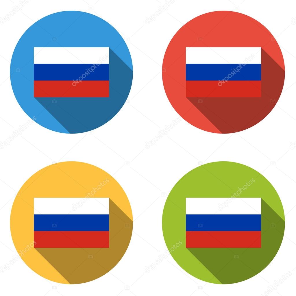 Collection of 4 isolated flat buttons (icons) with RUSSIAN FLAG