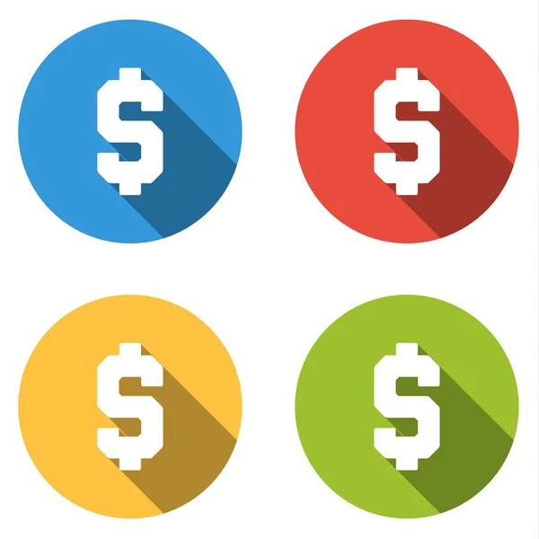 Collection of 4 isolated flat buttons (icons) with dollar sign — Stock Vector