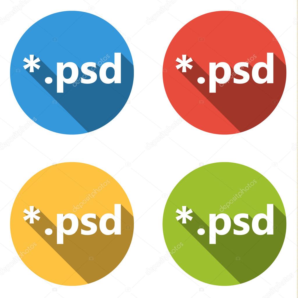 Collection of 4 isolated flat buttons (icons) for psd extension
