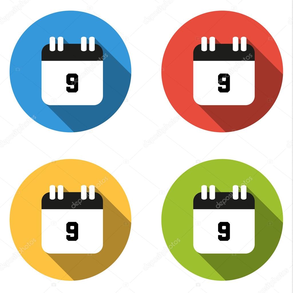 Collection of 4 isolated flat buttons (icons) for number 9