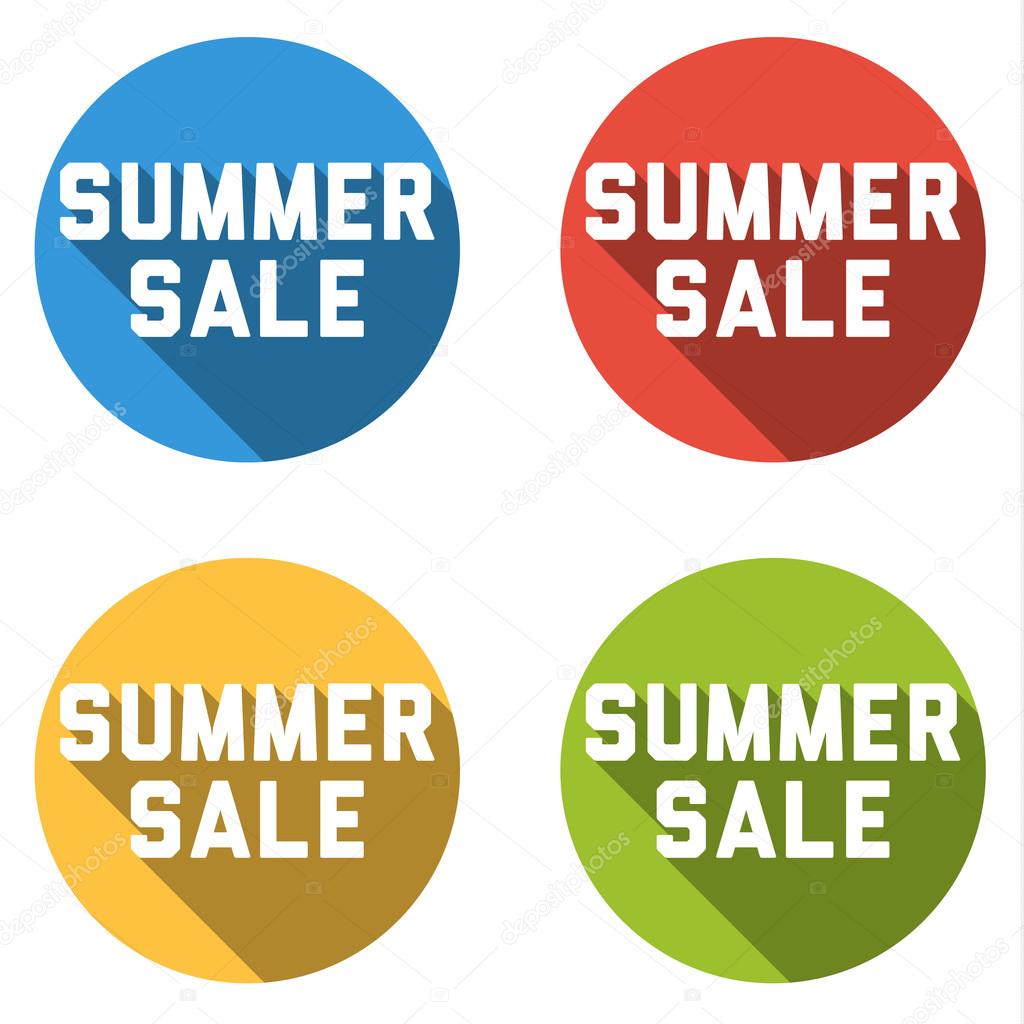 Collection of 4 isolated flat buttons (icons) with SUMMER SALE