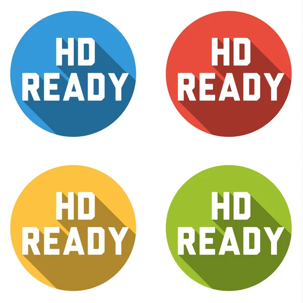 Collection de 4 boutons plats isolés (icônes) avec panneau HD READY — Image vectorielle
