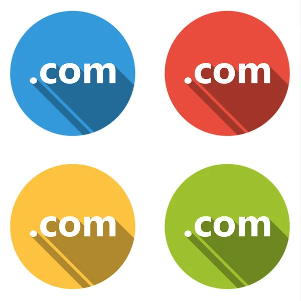 Samling av 4 isolerad platta knappar (ikoner) för .com domän — Stock vektor