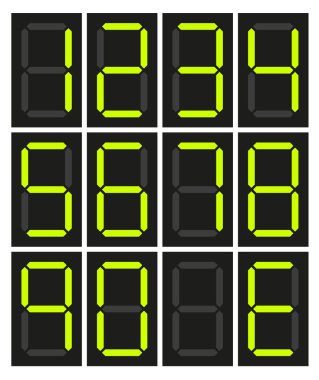 12 izole dijital sayı font koleksiyonu