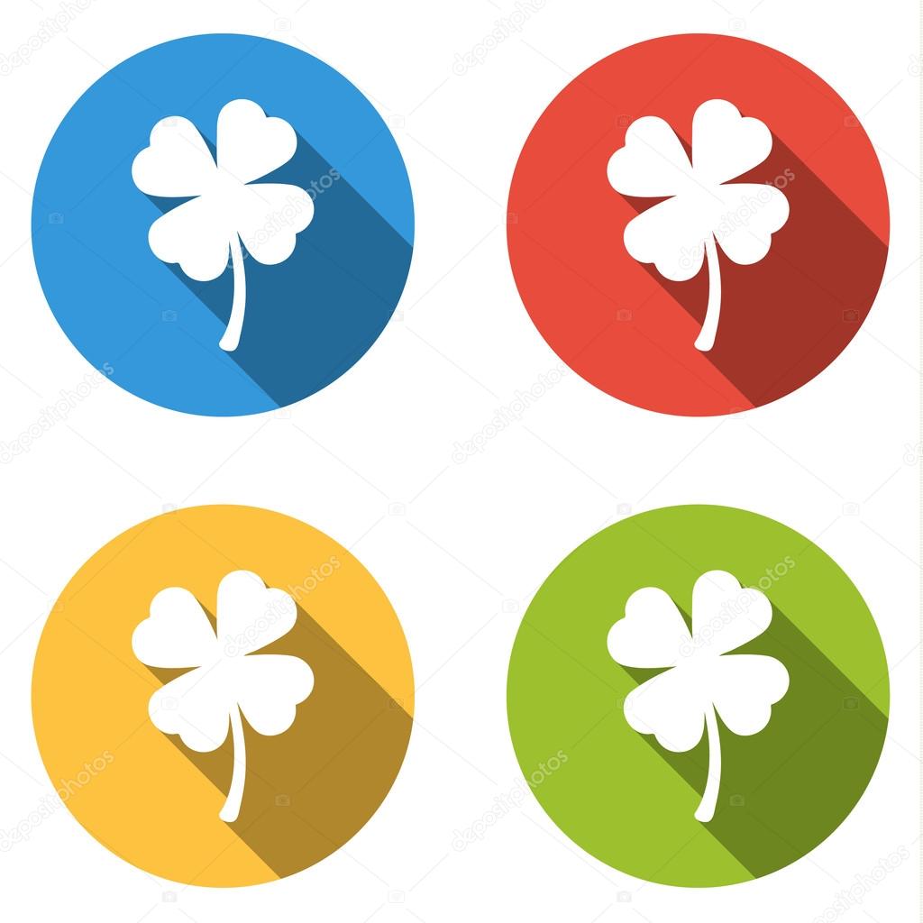 Collection of 4 isolated flat buttons (icons) for for shamrock (