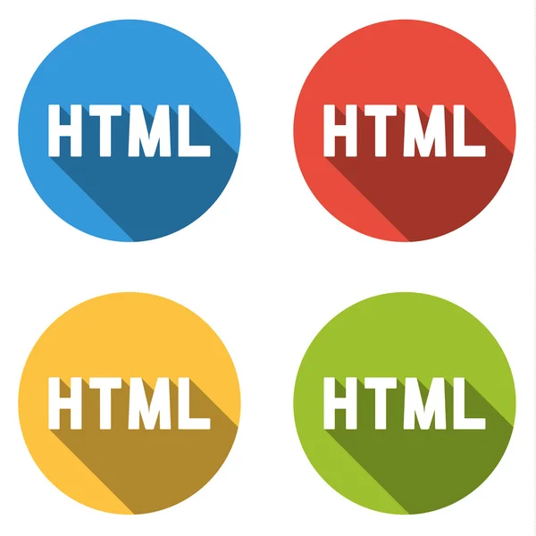 Collection of 4 isolated flat buttons for HTML (HyperText Markup — Stock Vector
