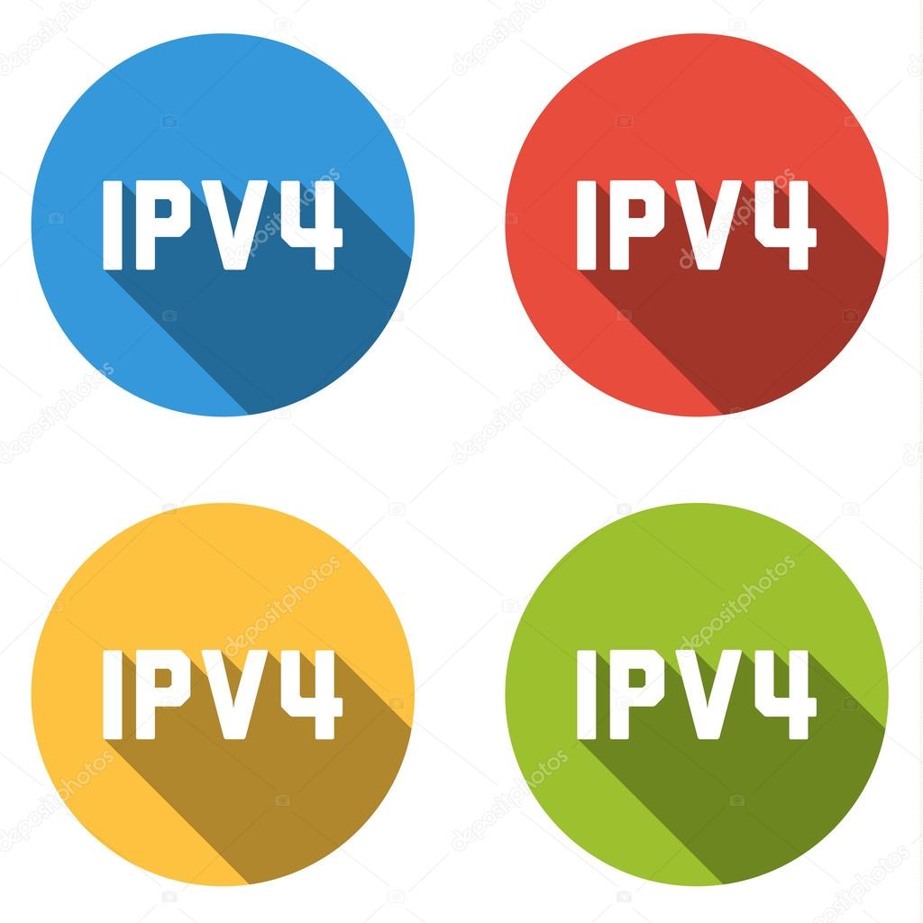 Collection of 4 isolated flat buttons for IPV4 (Internet Protoco