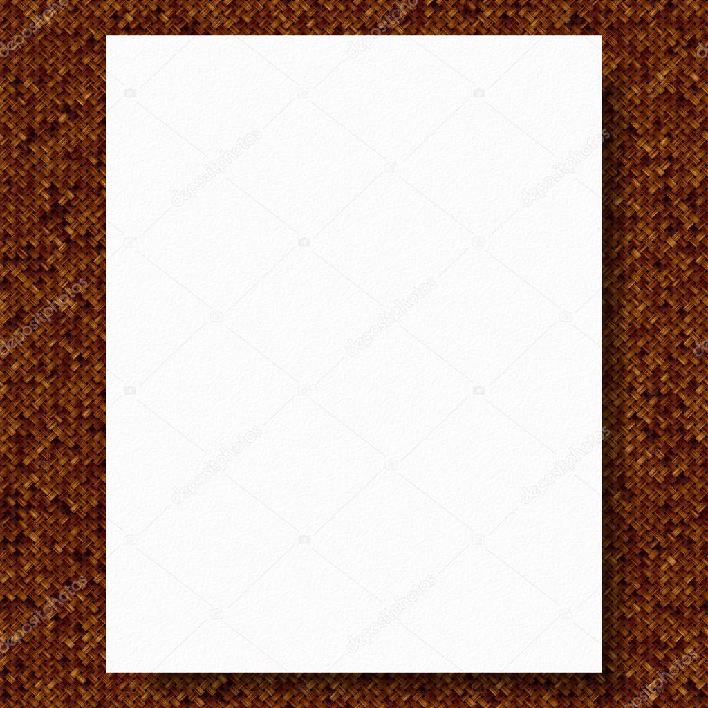 Illustration of white blank paper on brown fabric background