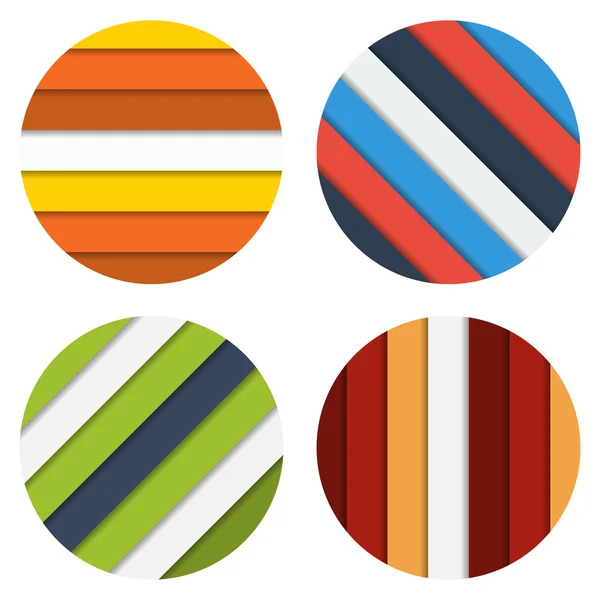 Collezione di 4 badge isolati sfondi a strisce colorate — Vettoriale Stock