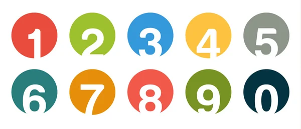 Colección de iconos de números redondos aislados para 0 - 9 — Vector de stock