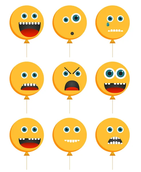 Raccolta di 9 emoticon isolate a forma di palloncino — Vettoriale Stock