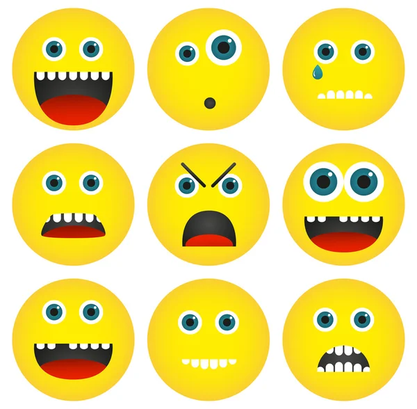 Collection of 4 isolated yellow emoticons with different express — Stock Vector